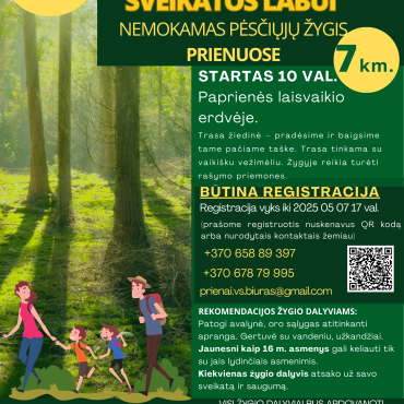 „Judėkime sveikatos labui“ – NEMOKAMAS pėsčiųjų žygis Prienuose!