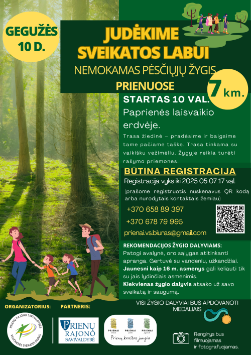 „Judėkime sveikatos labui“ – NEMOKAMAS pėsčiųjų žygis Prienuose!